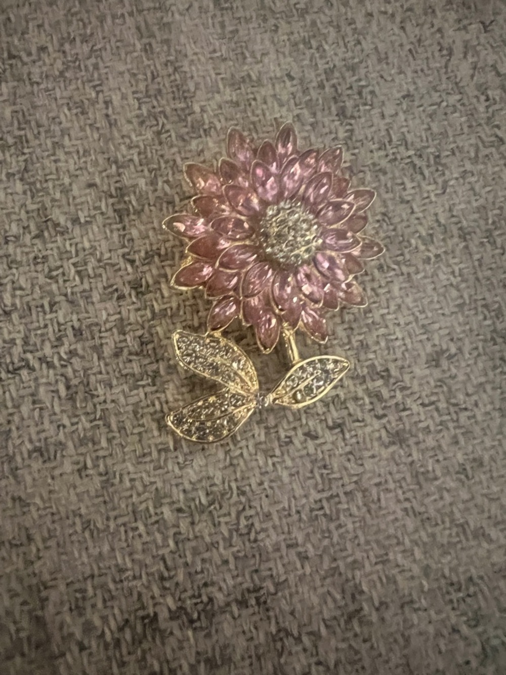 Elegant Pink Flower Brooch with Gold-Tone Accents